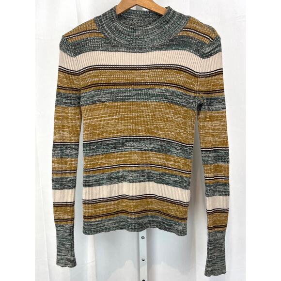 PRANA Acadia Sweater Striped Pullover Mock Organic Cotton Gray Yellow Size S - Picture 10 of 10